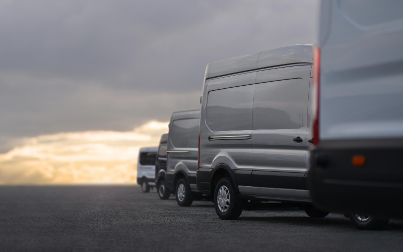 Close-up of a line of a different types of vans