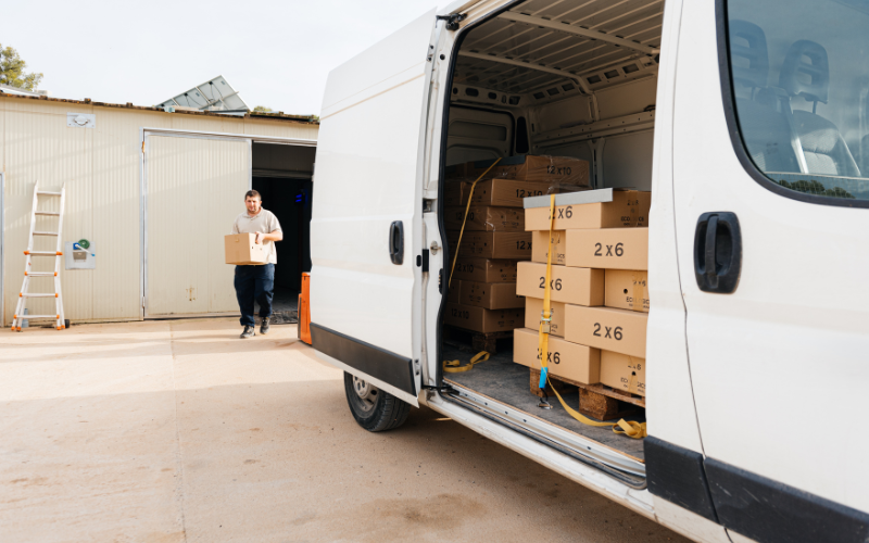 Delivery driver loading up van